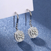 wholesale S925 Sterling Silver Moissanite Herringbone Earrings for Women, Long Drop Style, Gift for Best Friend, Valentine's Day, Birthday, Holiday, Internationally Certified-50 points + 50 points (high carbon diamond) earrings