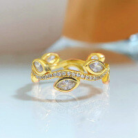 wholesale Metal material, new design leaf full diamond ring,-R380 Platinum No. 5