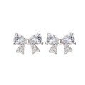 wholesale S925 Sterling Silver Sweet and Petite Bow-shaped Stud Earrings with Inlaid Diamonds, Minimalist Ins-style Niche Design Exquisite Earrings-0-4