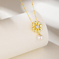 wholesale S925 Sterling Silver Gold-Plated Small Daisy Pearl Necklace for Women, Collarbone Chain with Engraving, Cross-Border New Product-0-1