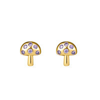 wholesale 925 Sterling Silver Single Mushroom Stud Earrings With Flat Back For Women-Gold (single) 1.2*6mm