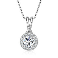 Sterling Silver Fashion Pendant Necklace with Moissanite-Round Necklace [White Gold] 6.5mm  925 Silver