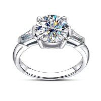 wholesale S925 Silver Cross-Border Four-Prong Women's Moissanite 3-Carat Ring, High-End Light Luxury Style, Fashionable and Premium, Selling Hot-3 carat white gold (zircon) ring  size 9