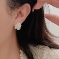 wholesale S925 silver natural freshwater pearl camellia earrings for women, small and elegant, high-end petal earrings-0-2