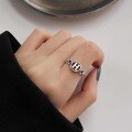 wholesale Sterling Silver Minimalist H Letter Adjustable Open Ring for Women, Fashionable and Unique Niche Smiley Hand Accessory-0-3