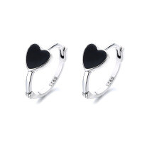 wholesale S925 Sterling Silver Small and Exquisite Black Round Love Ear Clasps, Niche and Elegant Lady Style Versatile Earrings for Women-090FR/heart about 2.2g/pair