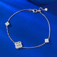 wholesale S925 Silver New Four-Leaf Clover Bracelet, Elegant and Versatile Full Diamond Version Can Be Worn as Ankle Chain-B126 Four-leaf Clover Bracelet [Adjustable]  925 Silver