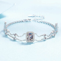 wholesale PT950 Platinum Plated S925 Silver Minimalist Line Bracelet for Women with Rectangular Moissanite, Factory Wholesale in Stock-5*7m rectangular chamfered zircon (emerald cut)  925 silver