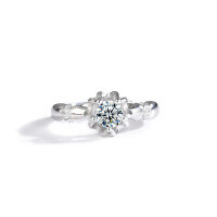 Sterling Silver Moissanite Couple Rings, Unique Minimalist Design, Manufacturer Direct.-Childhood Sweethearts Ring (Platinum Gold)  50-point Moissanite (5mm Round)