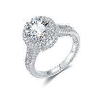 wholesale S925 silver moissanite 1-2CT main stone moissanite women's fashion ring, best-selling cross-border TEMU product in Europe and America-Platinum with zircon 6.5 main stone No. 6