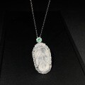 wholesale S925 Sterling Silver New Chinese Style Hit Natural High Ice White Agate Malaya Material Leaf Pendant Necklace Collarbone Chain for Women-0-0