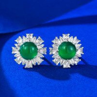 wholesale S925 silver jewelry, new style 60 simulated green chalcedony earrings with luxurious pave setting, a fashionable and classic ear accessory-E480 Chrysoprase Earrings>925 Silver