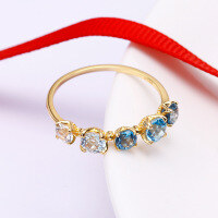 wholesale 925 Silver Duli Jewelry Spring New Blue Gradient Topaz Ring Fresh Square Multicolor Gemstone-Blue Gradient Gemstone Ring Size 10