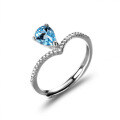 Sterling Silver Natural Blue Topaz Moissanite 1ct Pear Crown Ring-0-3