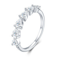 Sterling Silver Square Moissanite Ring, Amazon Bestseller, Customizable Women's Minimalist Stacking Ring.-R16051 Moissanite 3*4mm*6 beads  US size 8/Hong Kong size 17