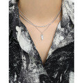 wholesale S925 Sterling Silver 061 Korean Version Ins Niche Textured Square Pendant Necklace Women's Collarbone Chain Jewelry Wholesale-0-3