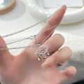 wholesale 925 Sterling Silver Ruyi Lock with Moving Heart Pendant Necklace, Women's Ins New Chinese Style Trendy Heart-Shaped Ice Chain Collarbone Necklace-0-5