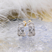 wholesale S925 silver two-tone hollow-out earrings, Dunli Jewelry Factory Wholesale 23 Summer New Small Minimalist Style-Color-separated hollow earrings 925 silver