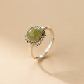 wholesale S925 Sterling Silver Fresh and Sweet Vintage Style Square Green Jade Ring R02686-0-1
