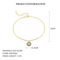 wholesale S925 Sterling Silver Evil Eye Bracelet For Women,。-F6052_White Zirconium/Spinel 113#_18K Yellow Plating_Swimming Paint_Palladium Base_325 Plain Cross Chain_16+3CM 925 Silver