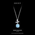 Metal Cross-Border Live-Streaming Best-Seller Pendant Necklace, Blue Firework Cut, Minimalist Luxury Collarbone Chain-0-4