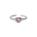 wholesale S925 sterling silver Korean version ins design inlaid with pink heart-shaped zirconia textured open ring for women-0-5