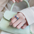 wholesale S925 Sterling Silver Sweet Blue Resin Bow Ring Ins Princess Style Fresh and Versatile Ring-0-0