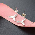 wholesale S925 Sterling Silver Y-shaped Letter Diamond-Studded Earrings, Minimalist Unisex Fashion-Forward Versatile Cross-Border Silver Jewelry-0-2