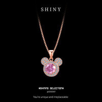 S925 Sterling Silver Mickey Mouse Pendant Necklace with Moissanite, Minimalist Design-S925 Sterling Silver Rose Gold + 50 Points Pink Moissanite