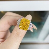 wholesale 925 Sterling Silver 10X12 High Carbon Diamond Ice Flower Ring Luxury Full-Set Zircon Cross-Border Wholesale Ring for Women-Yellow Diamond-CBJZ212>7