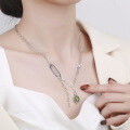 wholesale S925 Sterling Silver Vintage Style Green Zircon Heart Light Luxury Unisex Collarbone Necklace-0-3