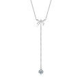 S925 Sterling Silver Y-shaped Tassel Necklace with Moissanite Bow Pendant-0-3