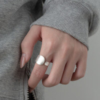 wholesale 925 Sterling Silver Irregular Brushed Wide Band Ring Ins Hip-Hop Hong Kong Style Niche Open-End Design Ring R00742-S925 silver ring Adjustable opening