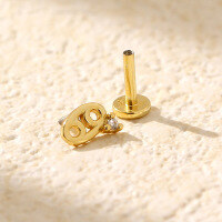 wholesale 925 Sterling Silver Piercing Studs Earrings Twelve Zodiac With Flat Back  For Women-Gold (Cancer)  925 Silver (Price per piece)