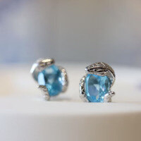 wholesale S925 Sterling Silver New Trendy Design Exquisite Minimalist Small Blue Topaz Serpent Earrings Jewelry-Blue Topaz Snake Earrings 925 Silver