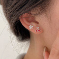 wholesale S925 Sterling Silver Minimalist Cherry Earrings for Women, Korean-Style Versatile Small Elegant Camellia Earrings-0-4