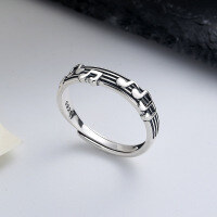 wholesale S925 Sterling Silver Musical Staff Note Ring, INS Minimalist Unique Niche Design Index Finger Ring for Women-114J/approx. 2.1g Opening adjustable