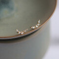 wholesale 14K Solid Gold Laurel Branch Zirconia Arc Stud Earrings-0-0