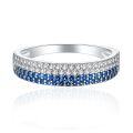 wholesale S925 Sterling Silver Europe and America Fashion White and Blue Color Contrast Zirconia Row Diamond Stacking Ring Personality Sterling Silver Ring for Women Wholesale from Factory-0-0