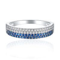 wholesale S925 Sterling Silver Europe and America Fashion White and Blue Color Contrast Zirconia Row Diamond Stacking Ring Personality Sterling Silver Ring for Women Wholesale from Factory-Platinum US size 8#