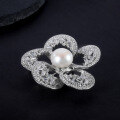 wholesale S925 Sterling Silver 13mm Natural Freshwater Pearl Floral Design Brooch, Luxurious and High-End Gemstone Brooch-0-3