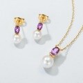 wholesale S925 Sterling Silver Japanese and Korean New Style Natural Freshwater Pearl Amethyst Earrings for Women, Customizable Wholesale from Manufacturer-0-3