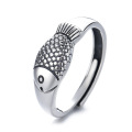 wholesale S925 Sterling Silver Retro Literary Aged Koi Ring Ethnic Creative Fashion Versatile Adjustable Ring-0-4