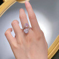 wholesale S925 Sterling Silver New Arrival Contrast Color Pink Diamond Heart-Shaped High Carbon Diamond Ice-Cut Open Ring-0-2