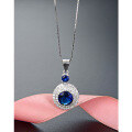 wholesale 925 Sterling Silver Super Sparkling Blue Sapphire Necklace Collarbone Chain Women Small Luxury Advanced Blue Crystal Zircon Round Pendant-0-5