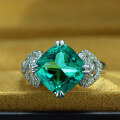 wholesale 925 Silver Ring with Green Tourmaline Color, 5ct Chubby Square 10*10, High Carbon Diamonds, Stunning Eye-Catching European Style-0-1