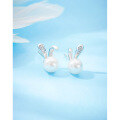 wholesale S925 Sterling Silver Rabbit Pearl Earrings for Women, Minimalist Small Design, New Trendy High-End Sense Ear Piercing Jewelry-0-3