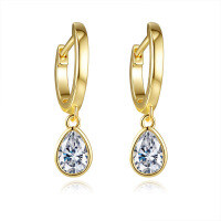 14K Gold Plated S925 Silver Teardrop Moissanite Earrings, Simple Women's Studs.-Set with 0.5CT moissanite  925 silver