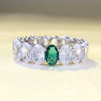 wholesale S925 silver new handmade luxury-set 4*6 oval pigeon egg row diamond ring, best-selling in Europe and America-R756 White Green>8