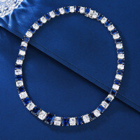 wholesale Metal material geometric design green square fashion micro-set zircon cross-border hot-selling necklace factory direct-blue necklace